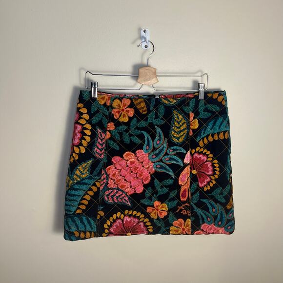 Farm Rio Black Flowerdoscopic Canvas Mini Skirt Quilted Size Large - Picture 8 of 8